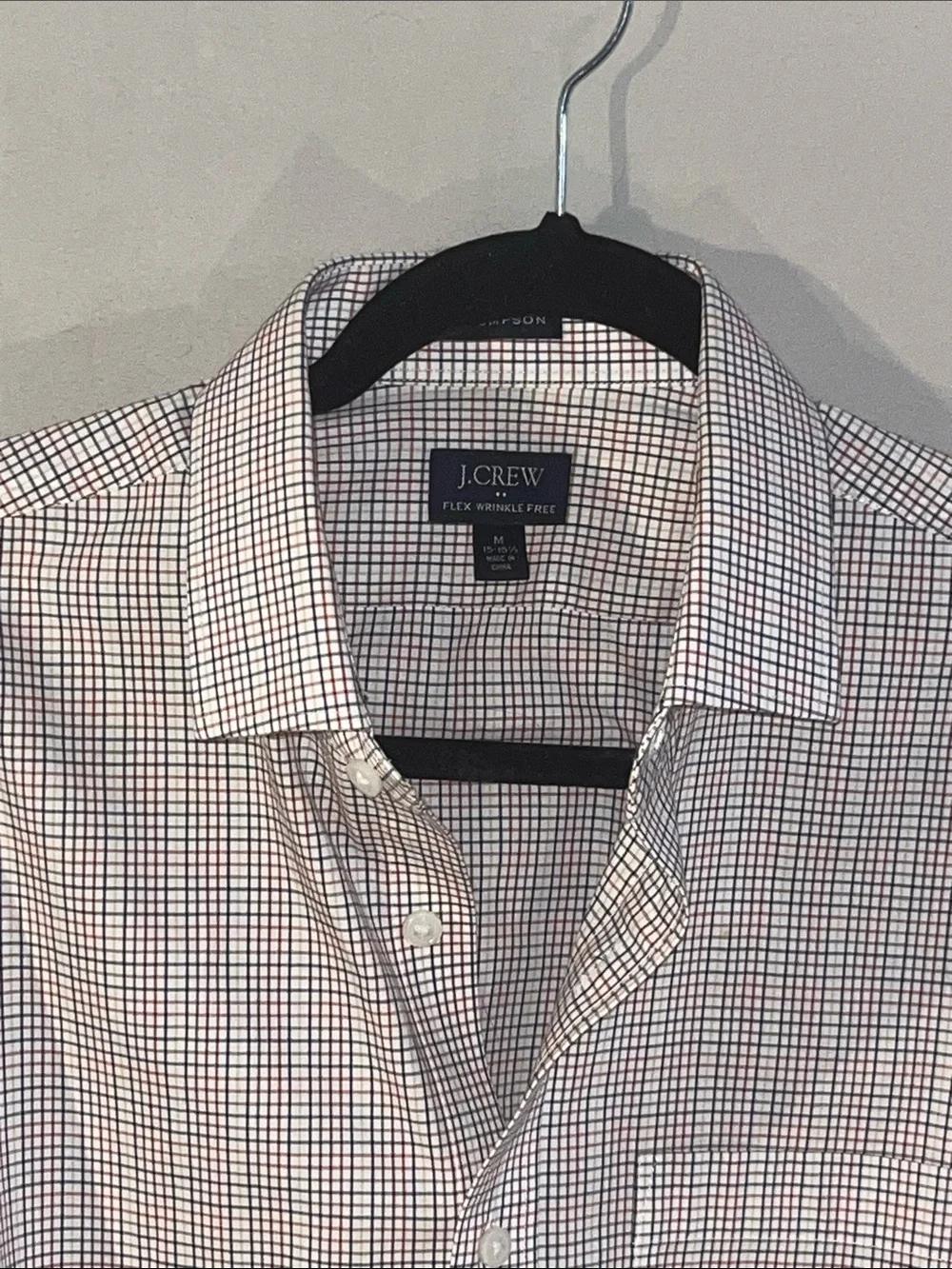 J. Crew Men's White Dress Shirt with Red Grid